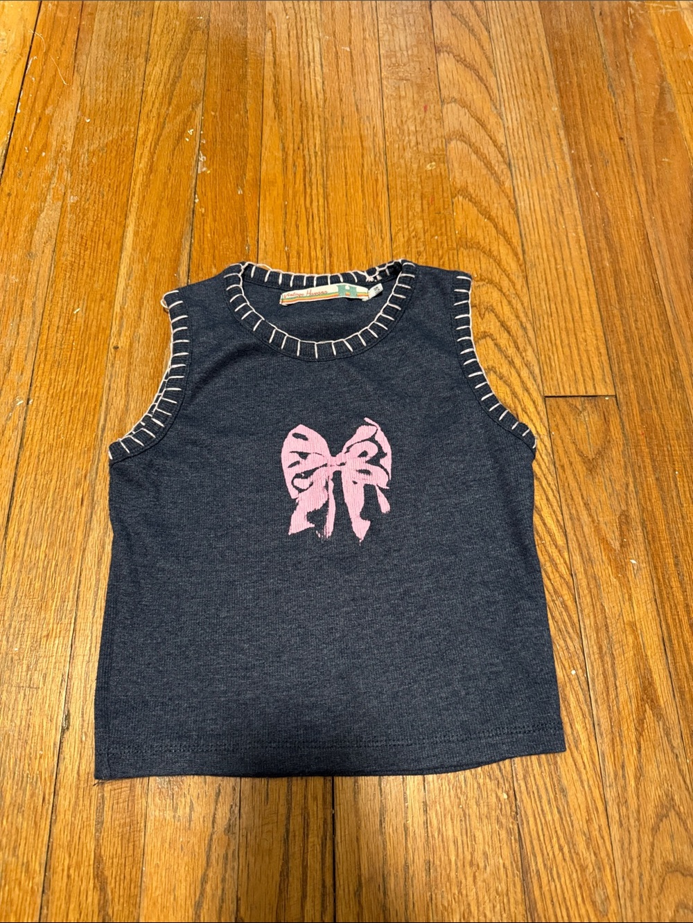 Vintage Havana Navy Tank Top with Pink Bow